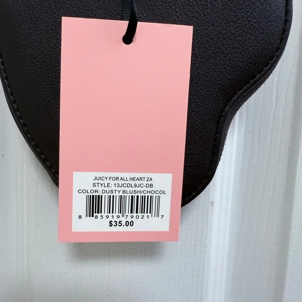 NWT Juicy Couture Pink Heart Zip Around in Dusty Blush/Chocolate